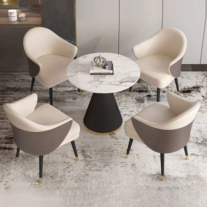 1/5 Pcs Metal Modern Dining Room Set with Round Table and Arm Chairs Dining Set