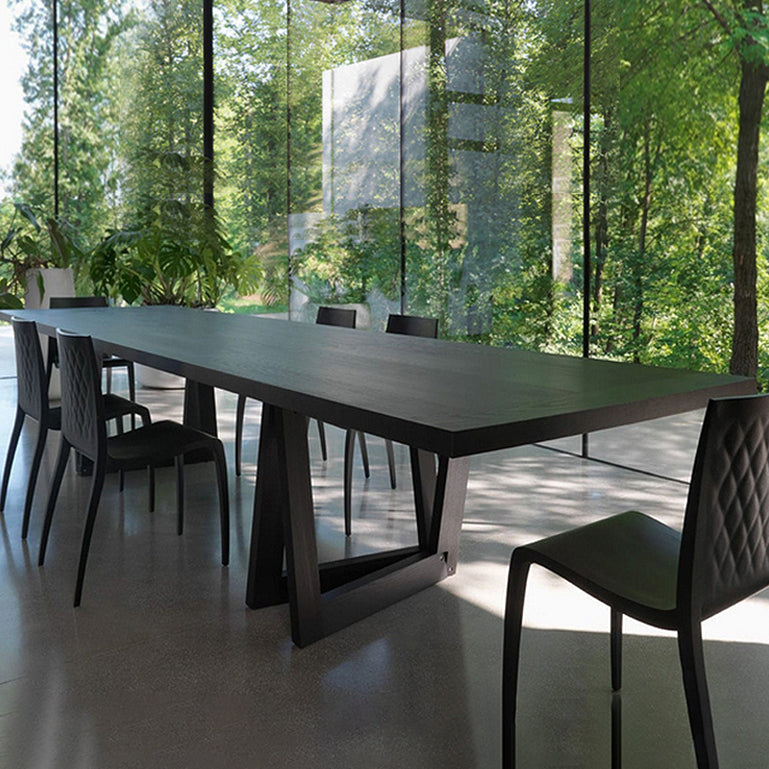 Industrial Pine Wood Table for Restaurant Rectangle Dining Table with Double Pedestal Base