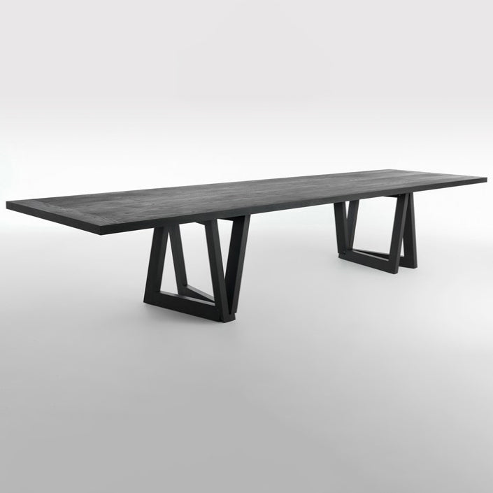 Industrial Pine Wood Table for Restaurant Rectangle Dining Table with Double Pedestal Base