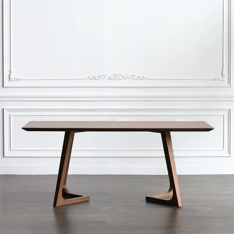 Rectangle Wood Dining Table Solid Wood Table Modern with Double Pedestal Base