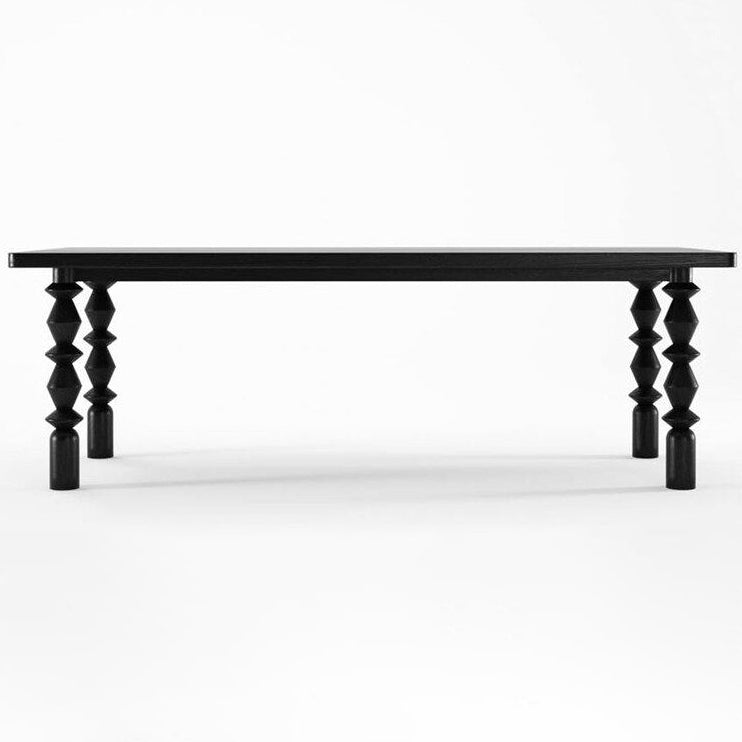 Rectangle Casual Dining Table Solid Wood Fixed Table with 4 Legs