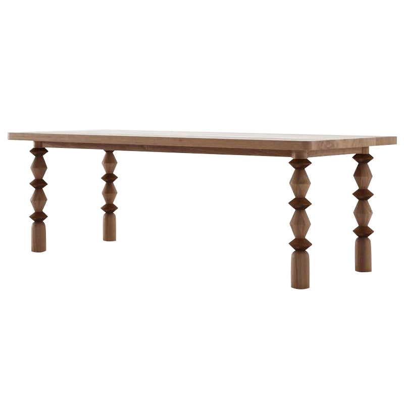 Rectangle Casual Dining Table Solid Wood Fixed Table with 4 Legs