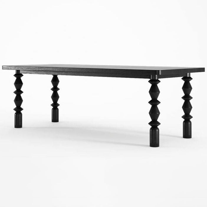 Rectangle Casual Dining Table Solid Wood Fixed Table with 4 Legs