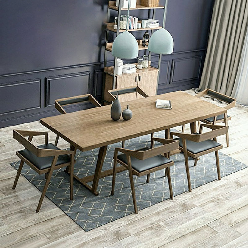 Solid Wood Contemporary Rectangular Dining Table Pine Wood Top Table with Trestle Base