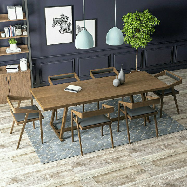 Solid Wood Contemporary Rectangular Dining Table Pine Wood Top Table with Trestle Base