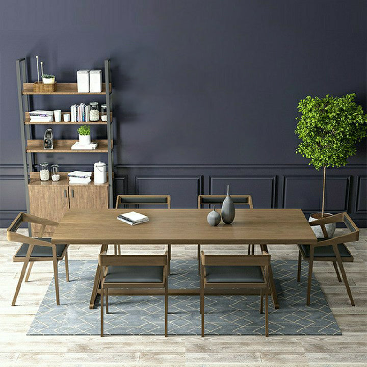 Solid Wood Contemporary Rectangular Dining Table Pine Wood Top Table with Trestle Base
