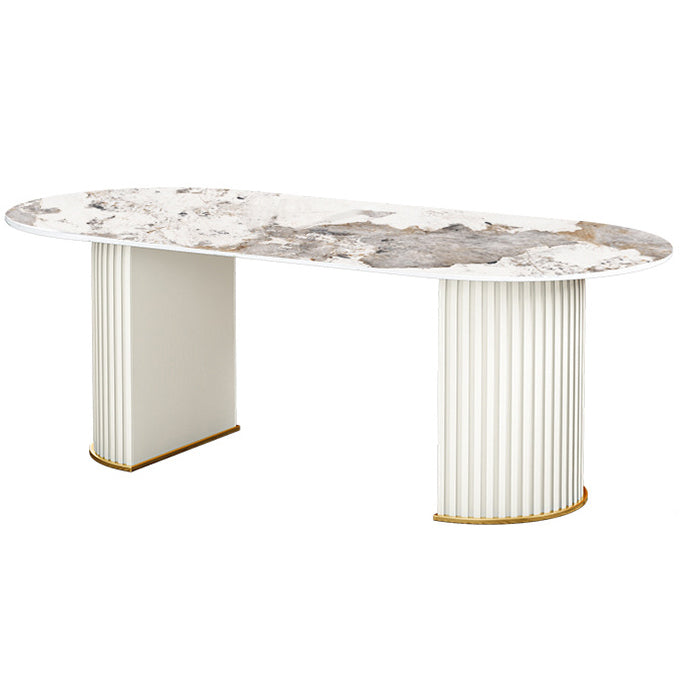 Mesa de comedor ovalada estándar moderna, mesa de comedor de piedra sinterizada para cocina