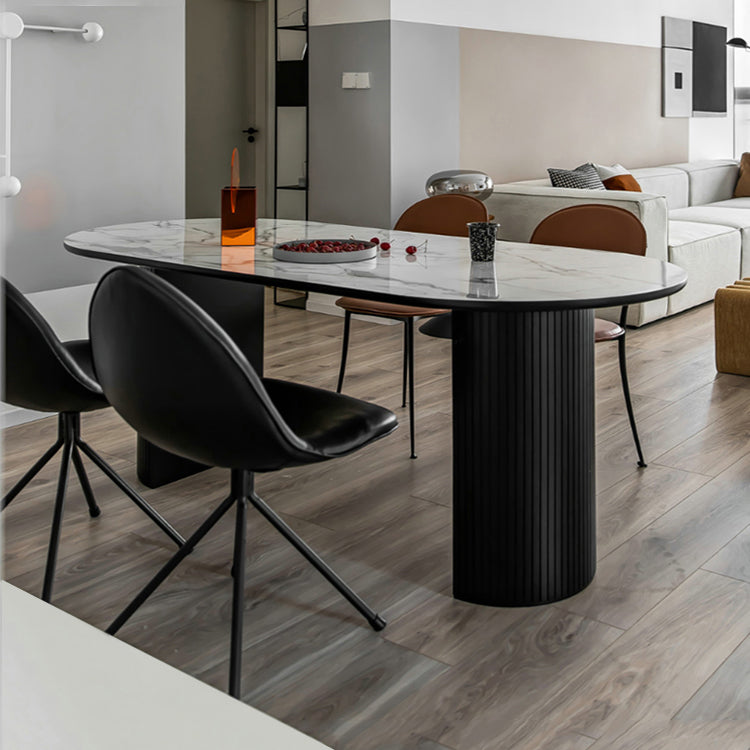 Solid Wood Oval Dining Table Modern Double Pedestal Table for Dining Room
