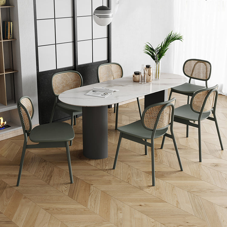 Solid Wood Oval Dining Table Modern Double Pedestal Table for Dining Room
