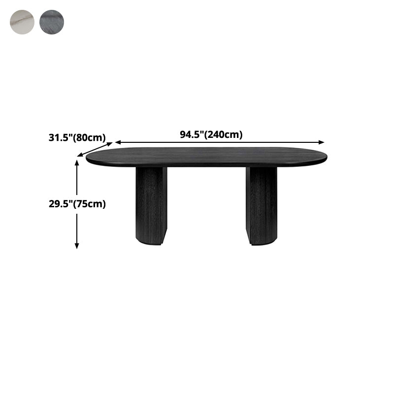 Solid Wood Oval Dining Table Modern Double Pedestal Table for Dining Room