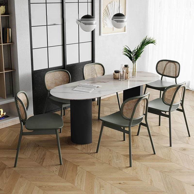 Contemporary Style Furniture Oval Double Pedestal Dining Site Table for Home