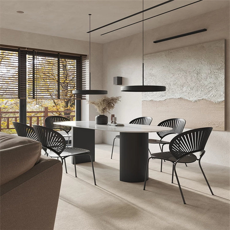 Contemporary Style Furniture Oval Double Pedestal Dining Site Table for Home