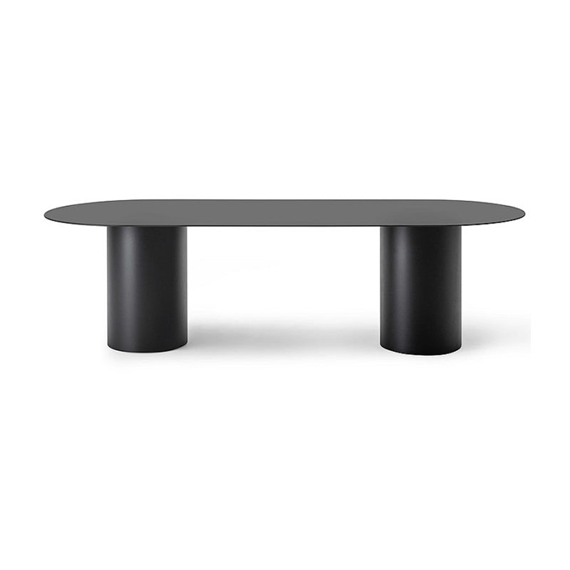 Mesa de comedor moderna ovalada, mesa de pedestal doble de madera maciza para cocina