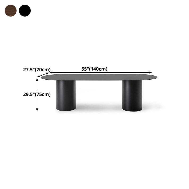 Mesa de comedor moderna ovalada, mesa de pedestal doble de madera maciza para cocina