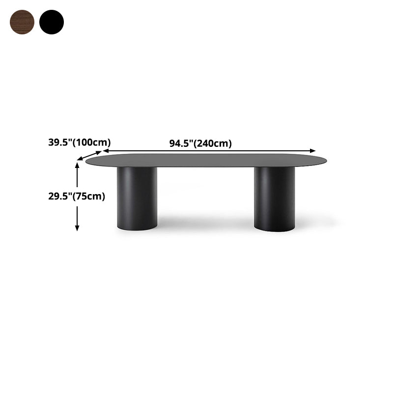 Mesa de comedor moderna ovalada, mesa de pedestal doble de madera maciza para cocina