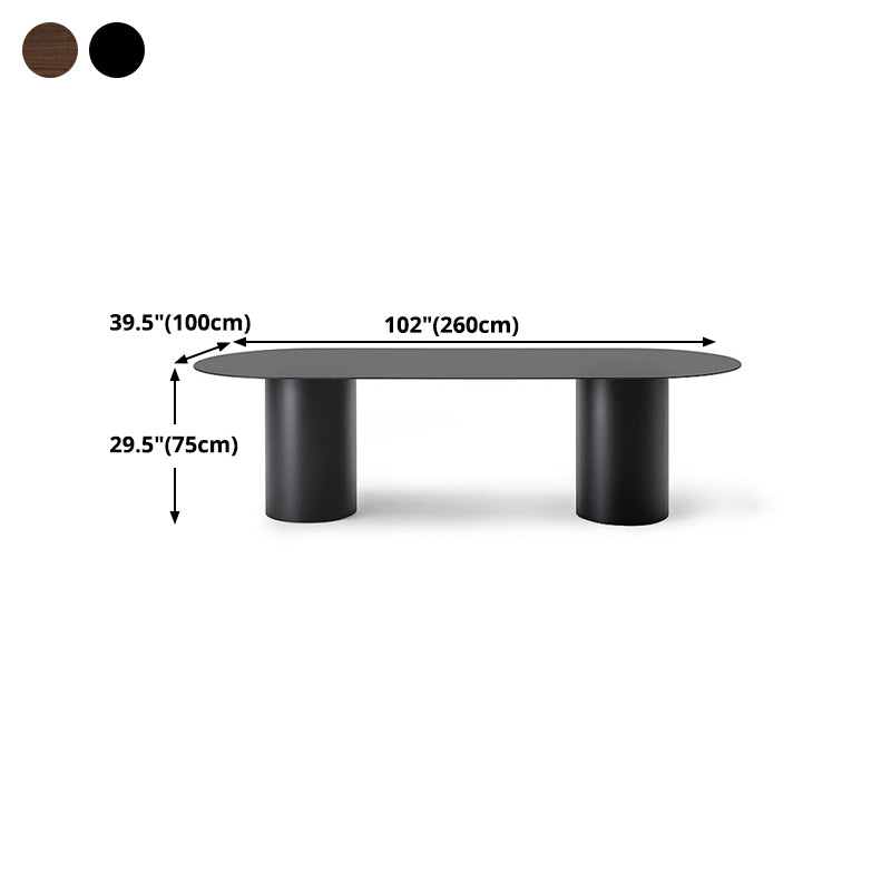 Mesa de comedor moderna ovalada, mesa de pedestal doble de madera maciza para cocina