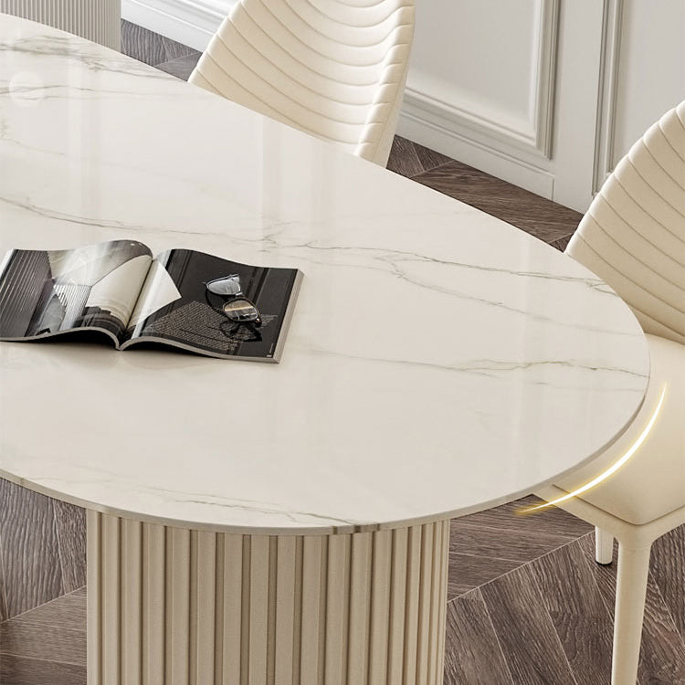 Minimalistische ovale witte eettafel Standaard eettafel van gesinterd steen voor keuken