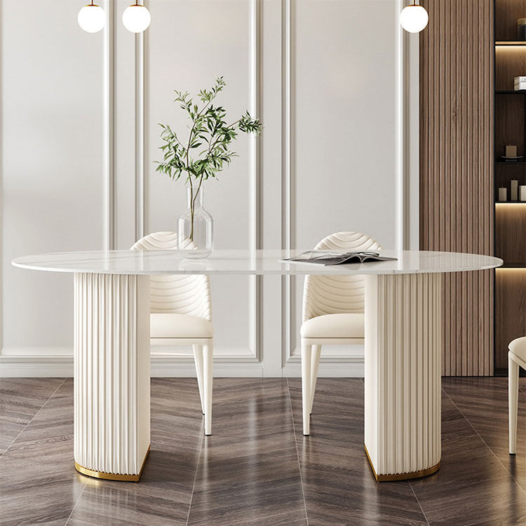 Minimalistische ovale witte eettafel Standaard eettafel van gesinterd steen voor keuken