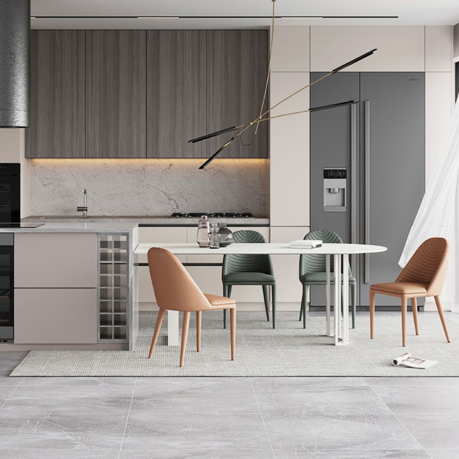 Modern Irregular Sintered Stone Dining Table White Standard Dining Table for Kitchen