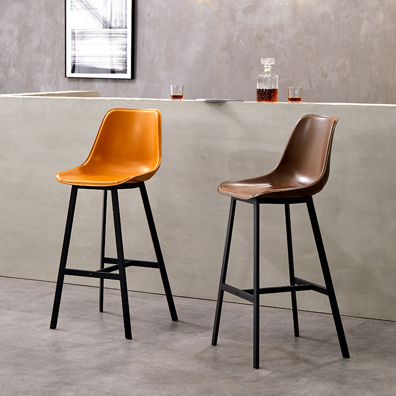 Modern Style Bar-stool Metal Legs with Footrest Leather Bucket Seat for Kitchen Bar