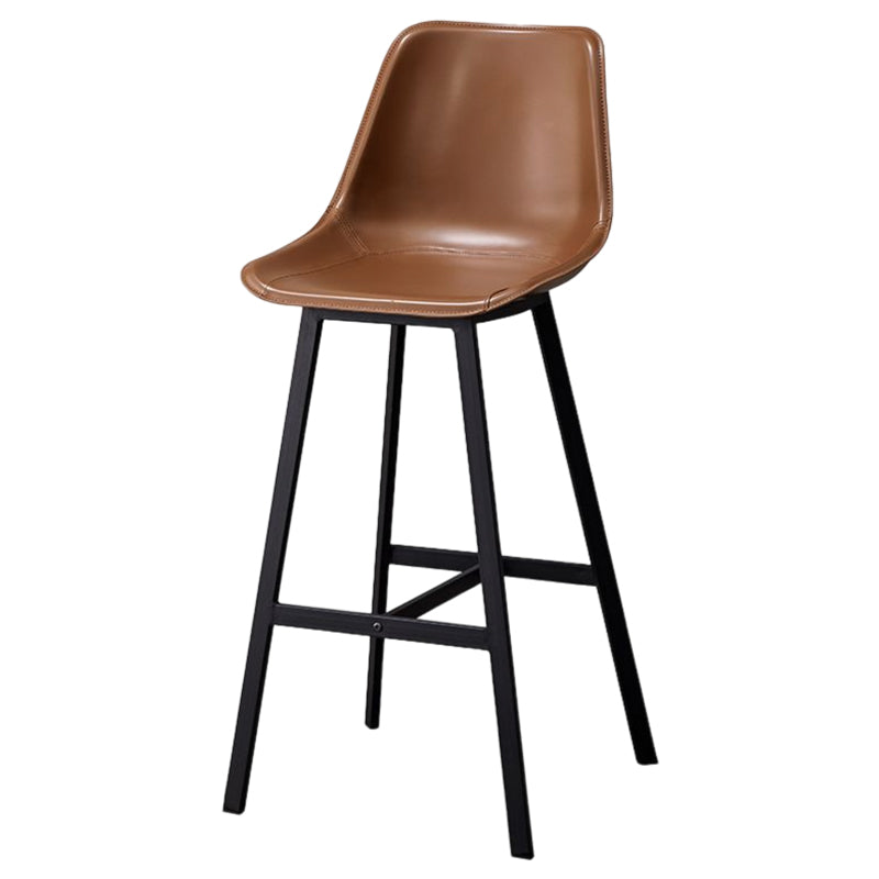Modern Style Bar-stool Metal Legs with Footrest Leather Bucket Seat for Kitchen Bar