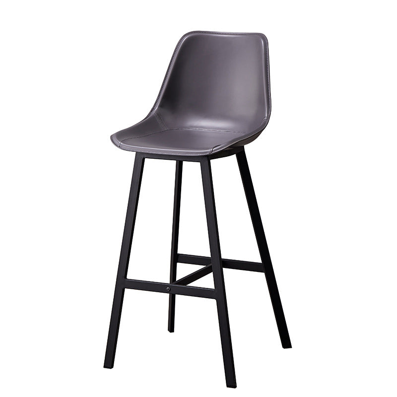 Modern Style Bar-stool Metal Legs with Footrest Leather Bucket Seat for Kitchen Bar