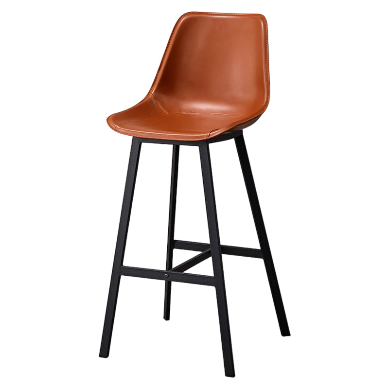 Modern Style Bar-stool Metal Legs with Footrest Leather Bucket Seat for Kitchen Bar