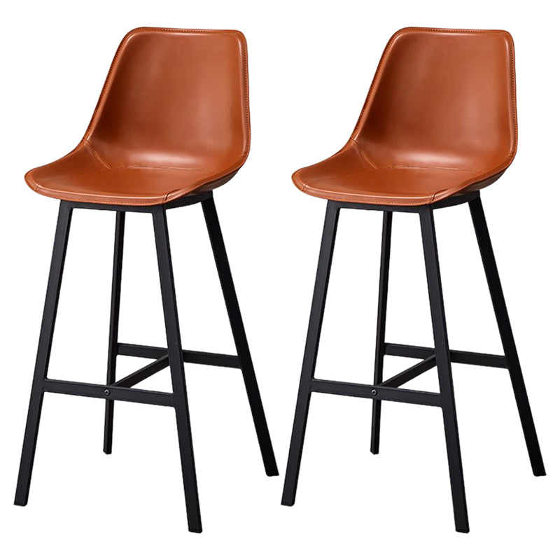 Modern Style Bar-stool Metal Legs with Footrest Leather Bucket Seat for Kitchen Bar