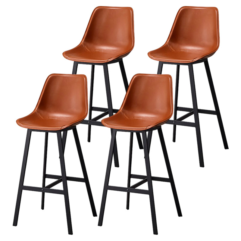Modern Style Bar-stool Metal Legs with Footrest Leather Bucket Seat for Kitchen Bar