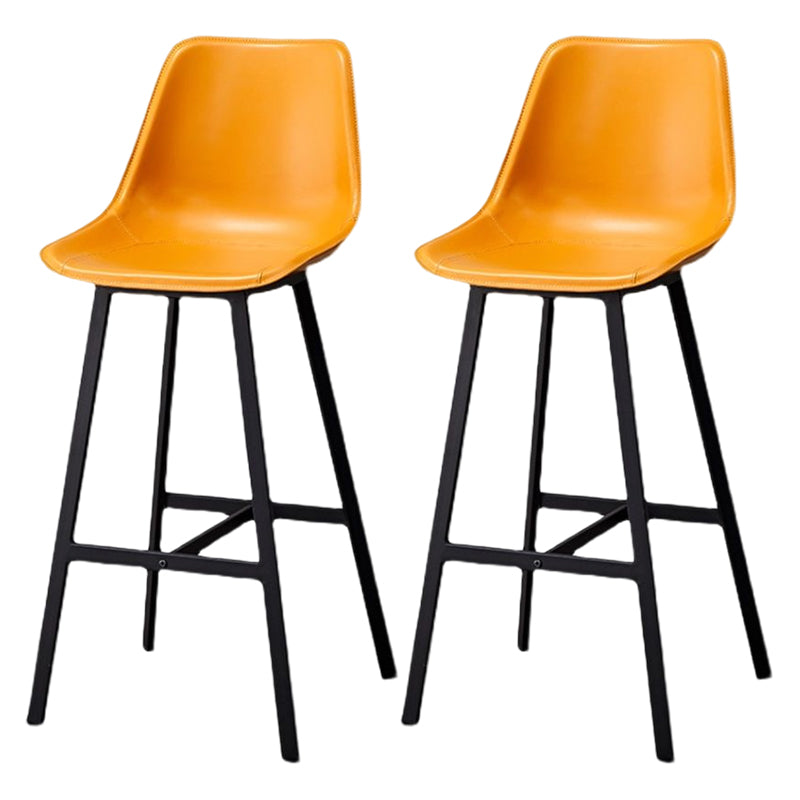 Modern Style Bar-stool Metal Legs with Footrest Leather Bucket Seat for Kitchen Bar