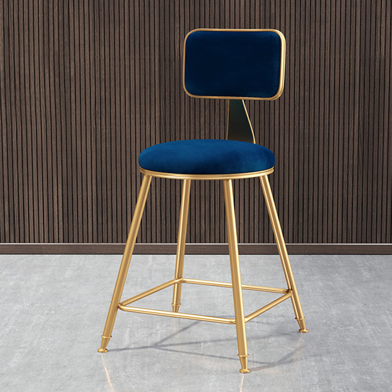 Glam Style Bar-stool Metal Legs Round Velvet Seat Barstool for Kitchen