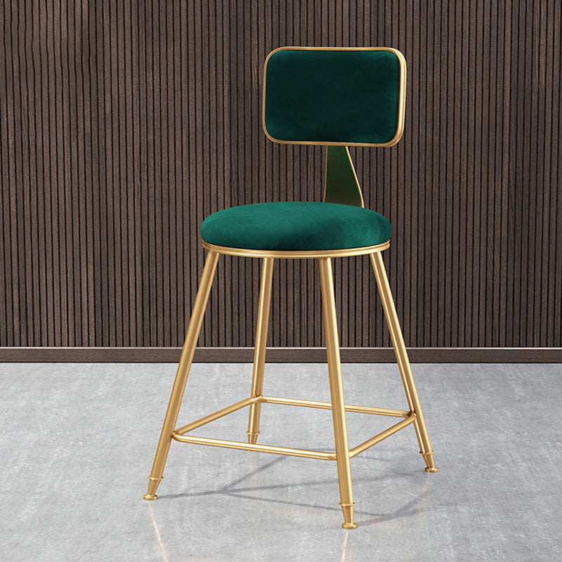 Glam Style Bar-stool Metal Legs Round Velvet Seat Barstool for Kitchen