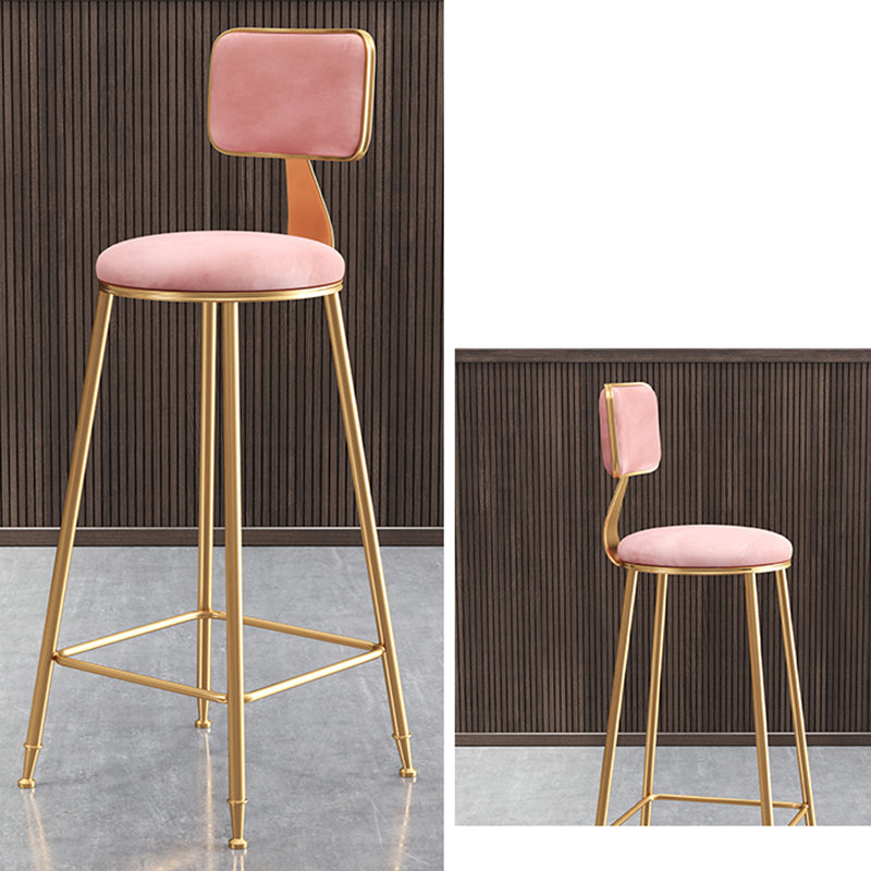 Glam Style Bar-stool Metal Legs Round Velvet Seat Barstool for Kitchen