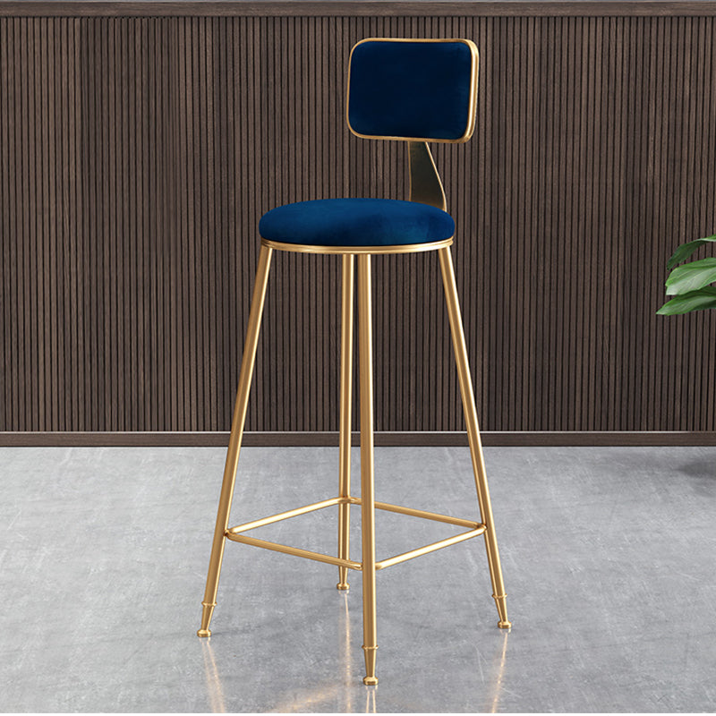 Glam Style Bar-stool Metal Legs Round Velvet Seat Barstool for Kitchen