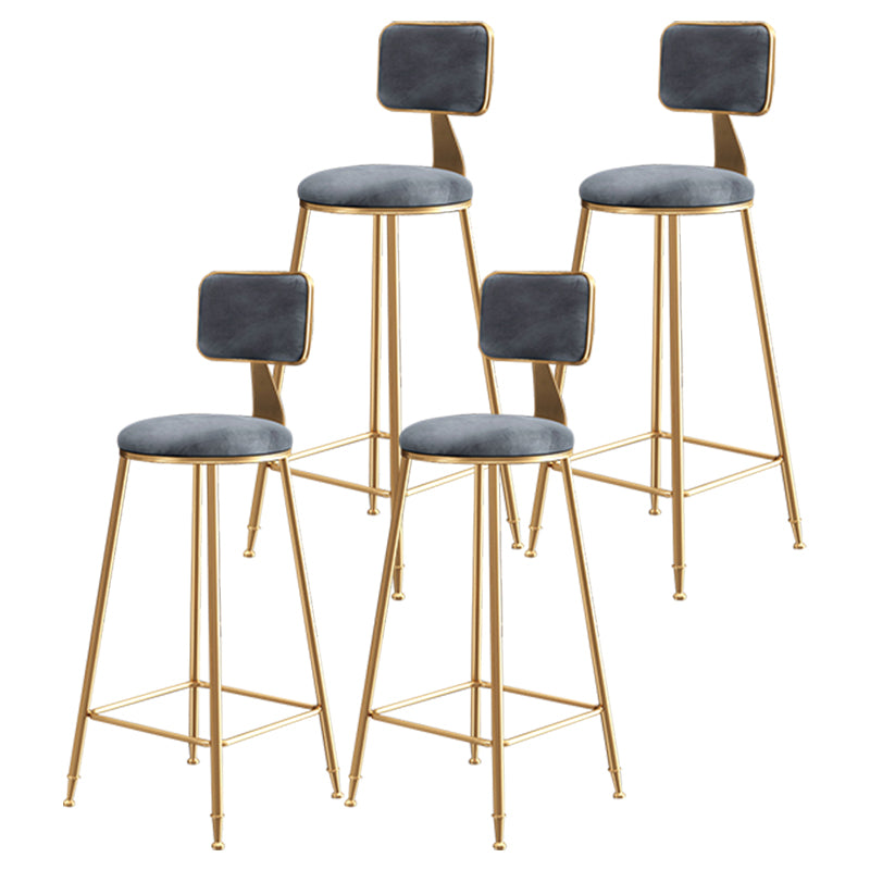 Glam Style Bar-stool Metal Legs Round Velvet Seat Barstool for Kitchen