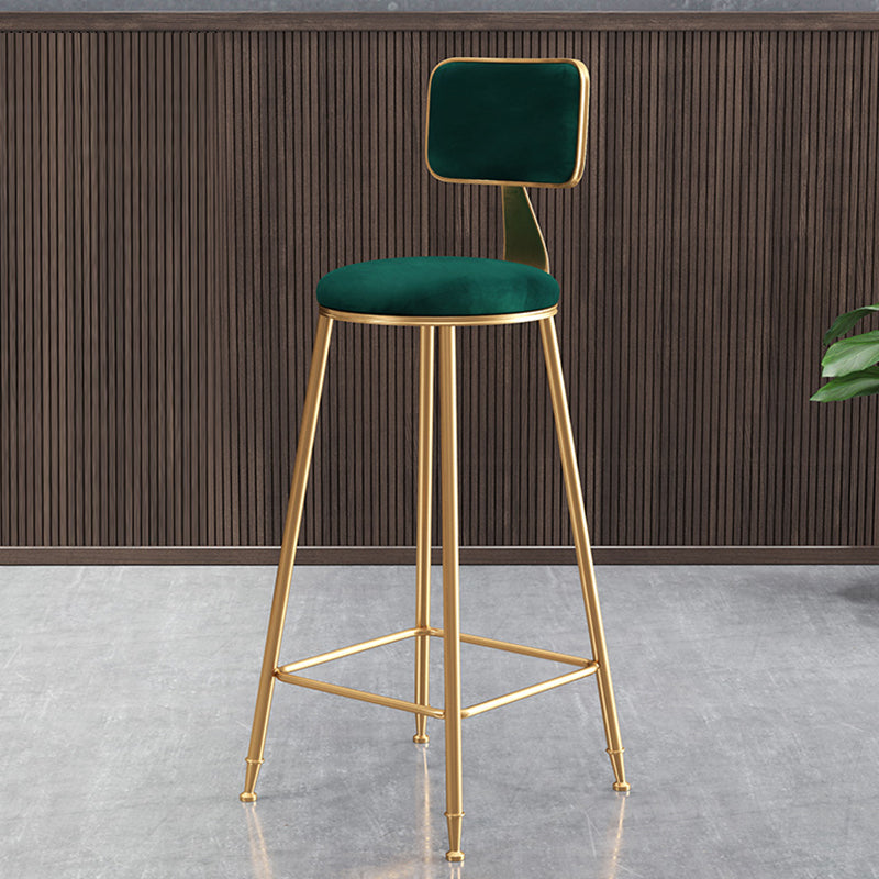 Glam Style Bar-stool Metal Legs Round Velvet Seat Barstool for Kitchen
