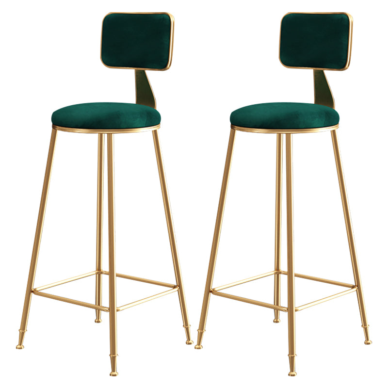 Glam Style Bar-stool Metal Legs Round Velvet Seat Barstool for Kitchen