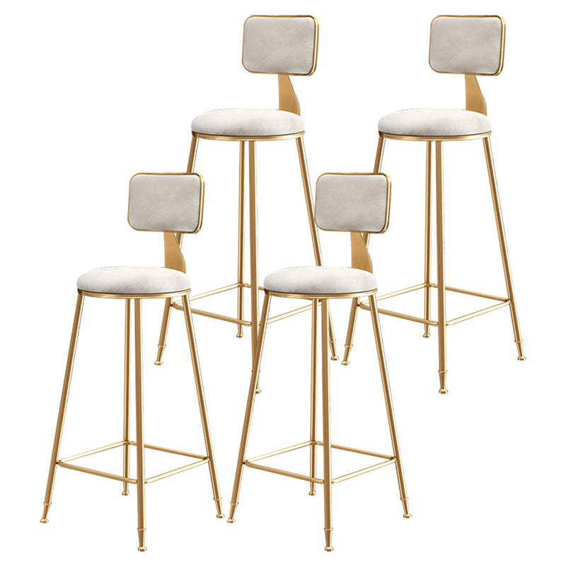 Glam Style Bar-stool Metal Legs Round Velvet Seat Barstool for Kitchen