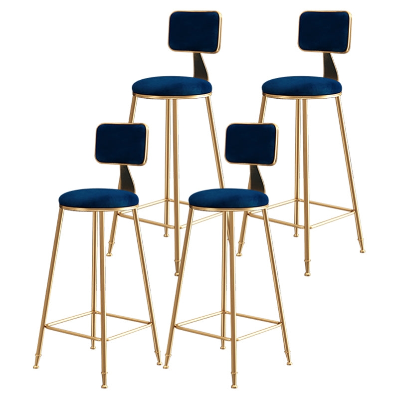 Glam Style Bar-stool Metal Legs Round Velvet Seat Barstool for Kitchen