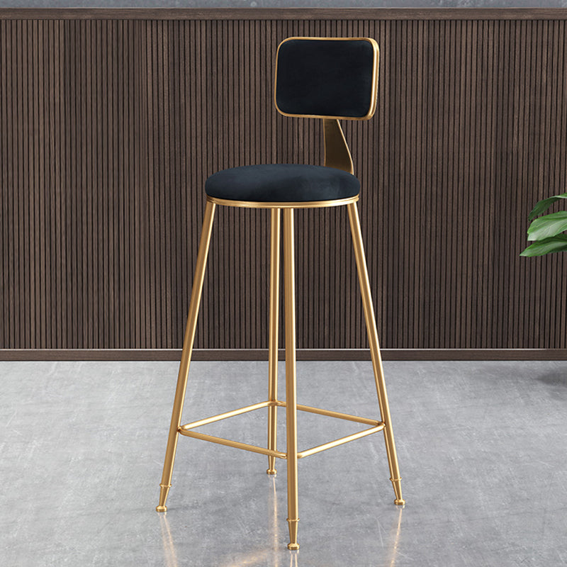 Glam Style Bar-stool Metal Legs Round Velvet Seat Barstool for Kitchen