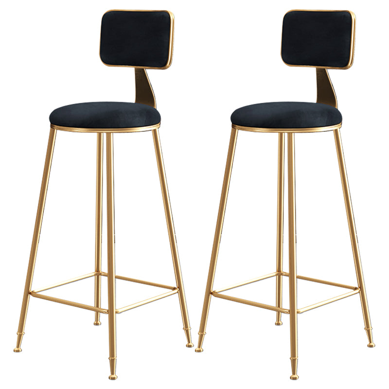 Glam Style Bar-stool Metal Legs Round Velvet Seat Barstool for Kitchen