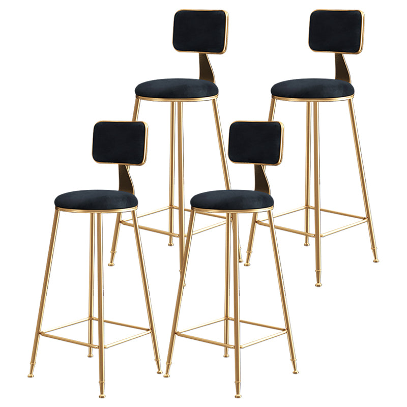 Glam Style Bar-stool Metal Legs Round Velvet Seat Barstool for Kitchen