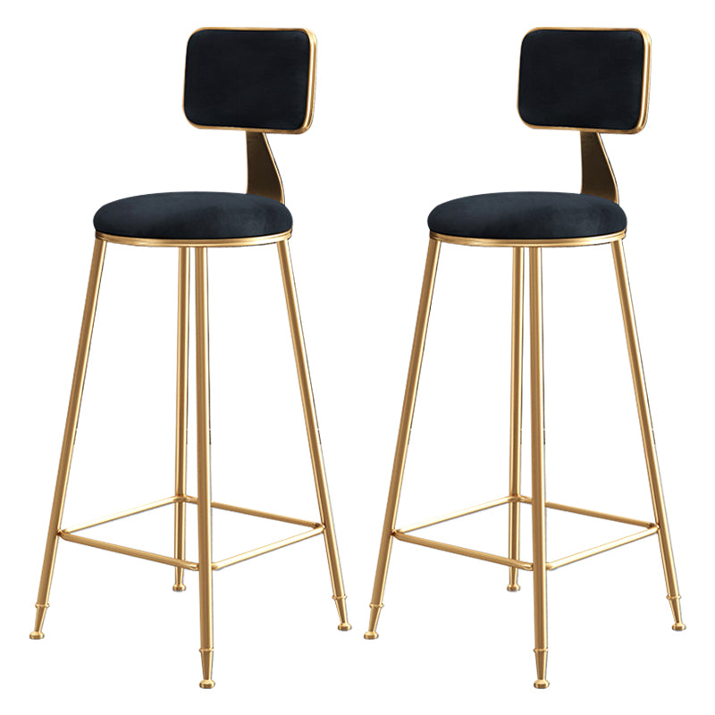 Glam Style Bar-stool Metal Legs Round Velvet Seat Barstool for Kitchen