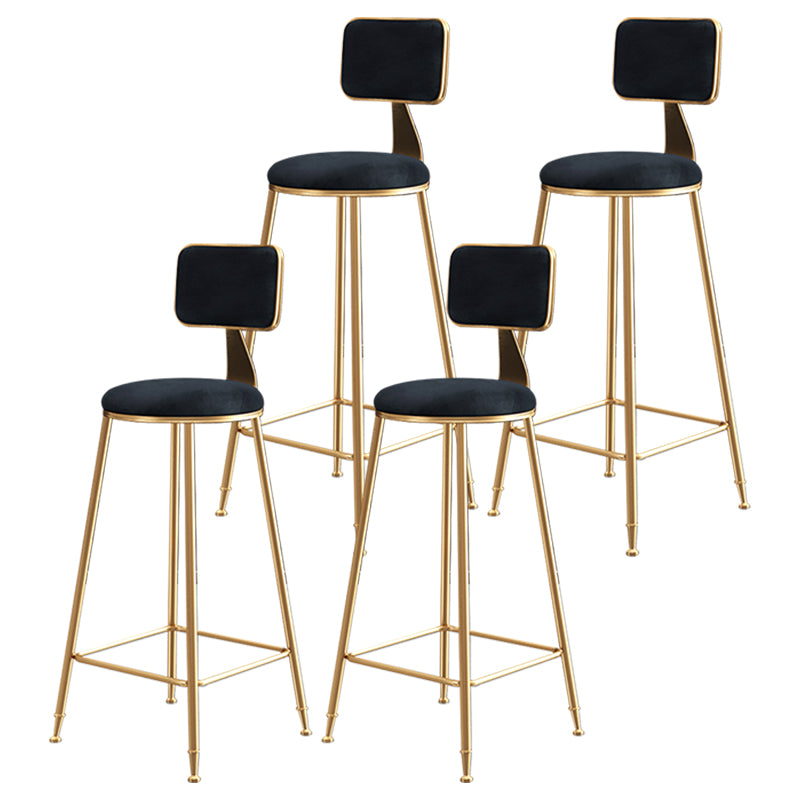 Glam Style Bar-stool Metal Legs Round Velvet Seat Barstool for Kitchen