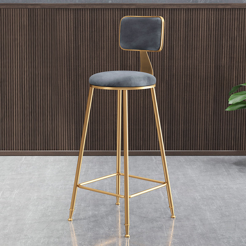 Glam Style Bar-stool Metal Legs Round Velvet Seat Barstool for Kitchen