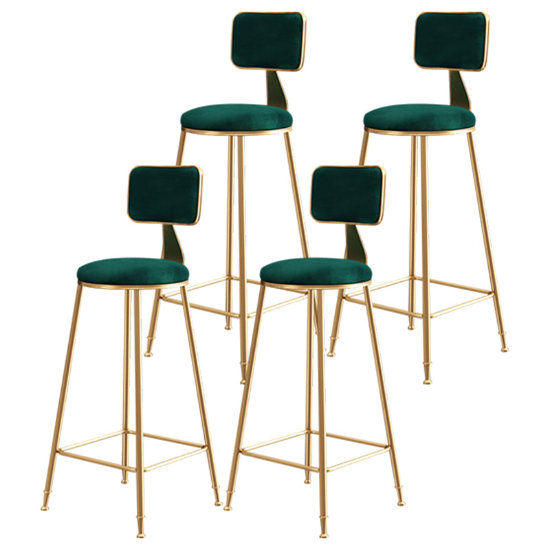 Glam Style Bar-stool Metal Legs Round Velvet Seat Barstool for Kitchen