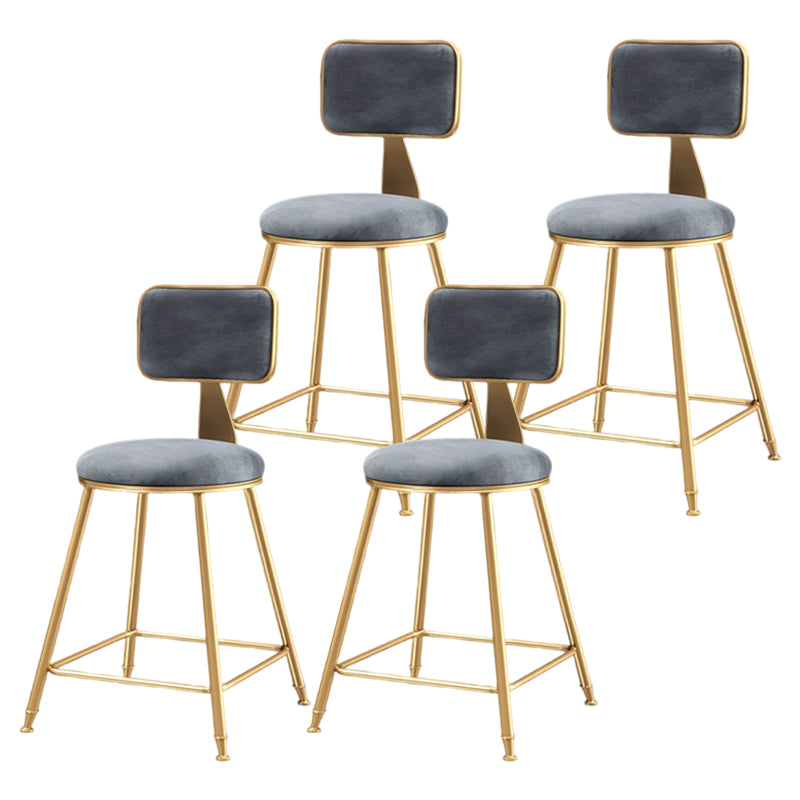 Glam Style Bar-stool Metal Legs Round Velvet Seat Barstool for Kitchen