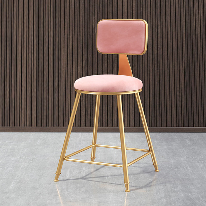 Glam Style Bar-stool Metal Legs Round Velvet Seat Barstool for Kitchen