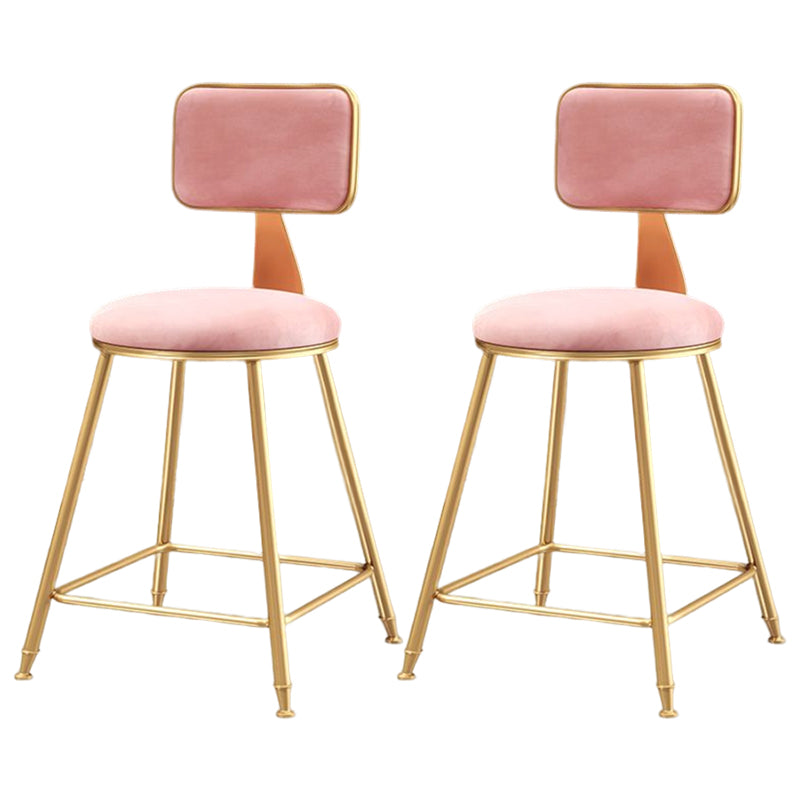 Glam Style Bar-stool Metal Legs Round Velvet Seat Barstool for Kitchen