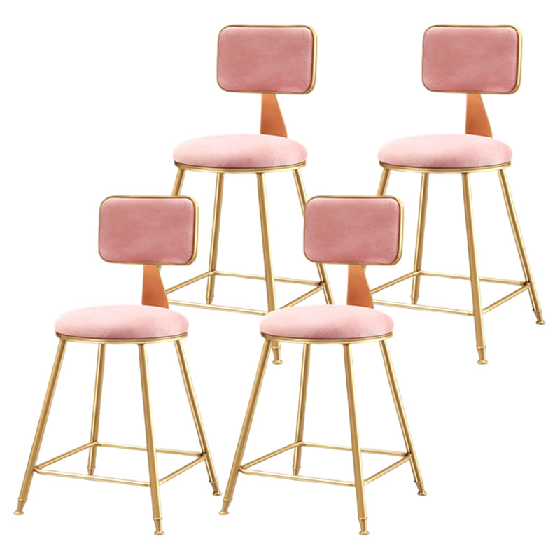 Glam Style Bar-stool Metal Legs Round Velvet Seat Barstool for Kitchen